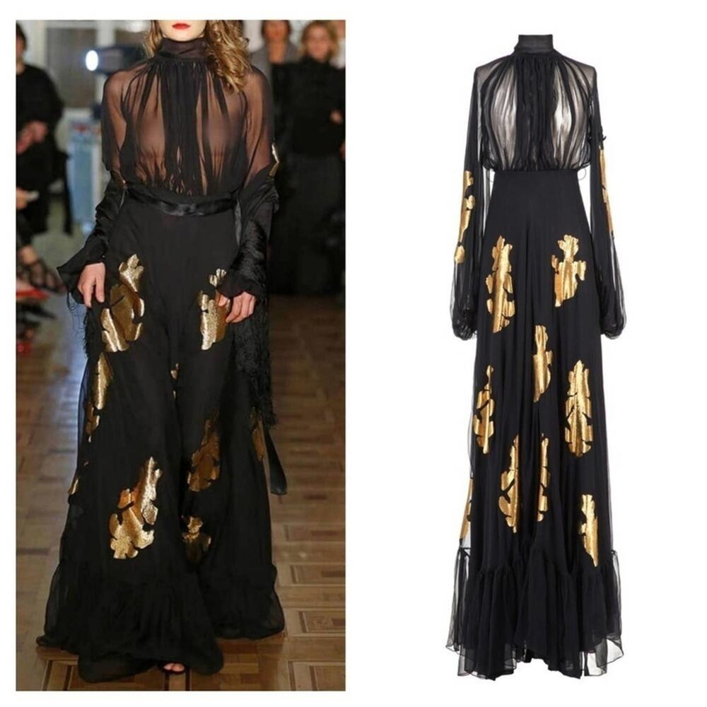 Elegant Black and Gold Long Sleeve Dress